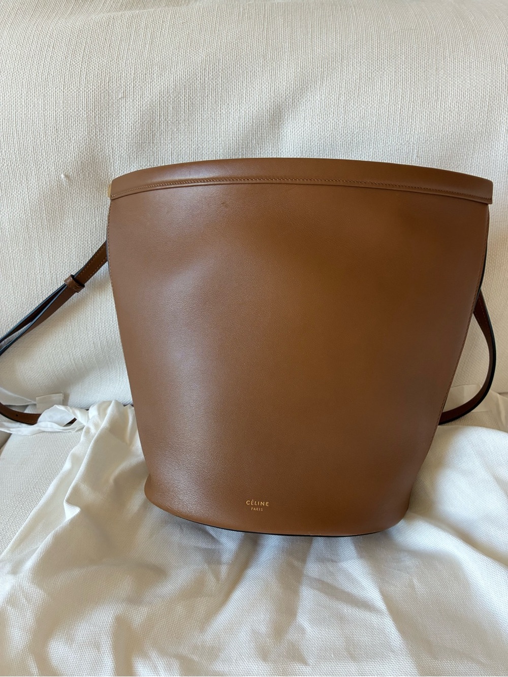 Authentic Celine Big Bag Bucket in Tan Smooth Calfskin with Strap